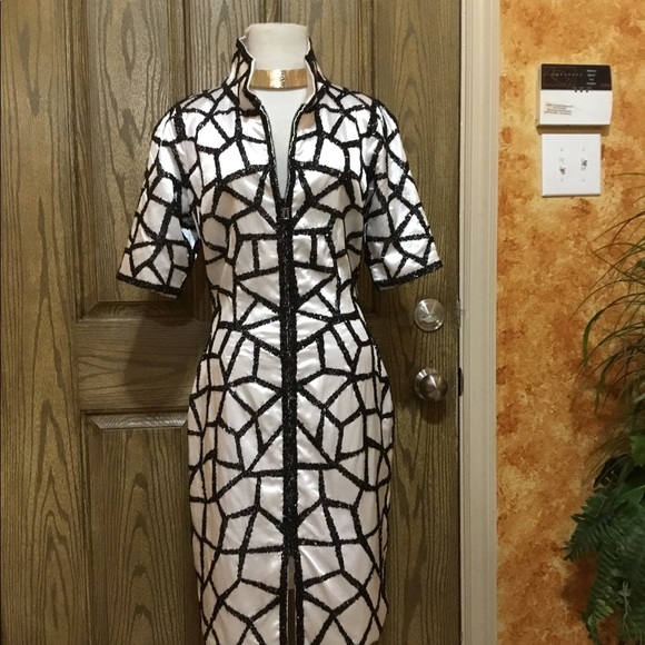 Unique beaded shimmering zipper split midi dress - Picture 3 of 8